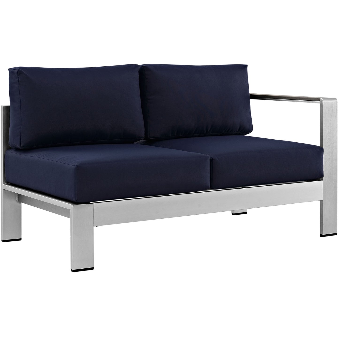 Shore 7 Piece Outdoor Patio Aluminum Sectional Sofa Set Silver Navy