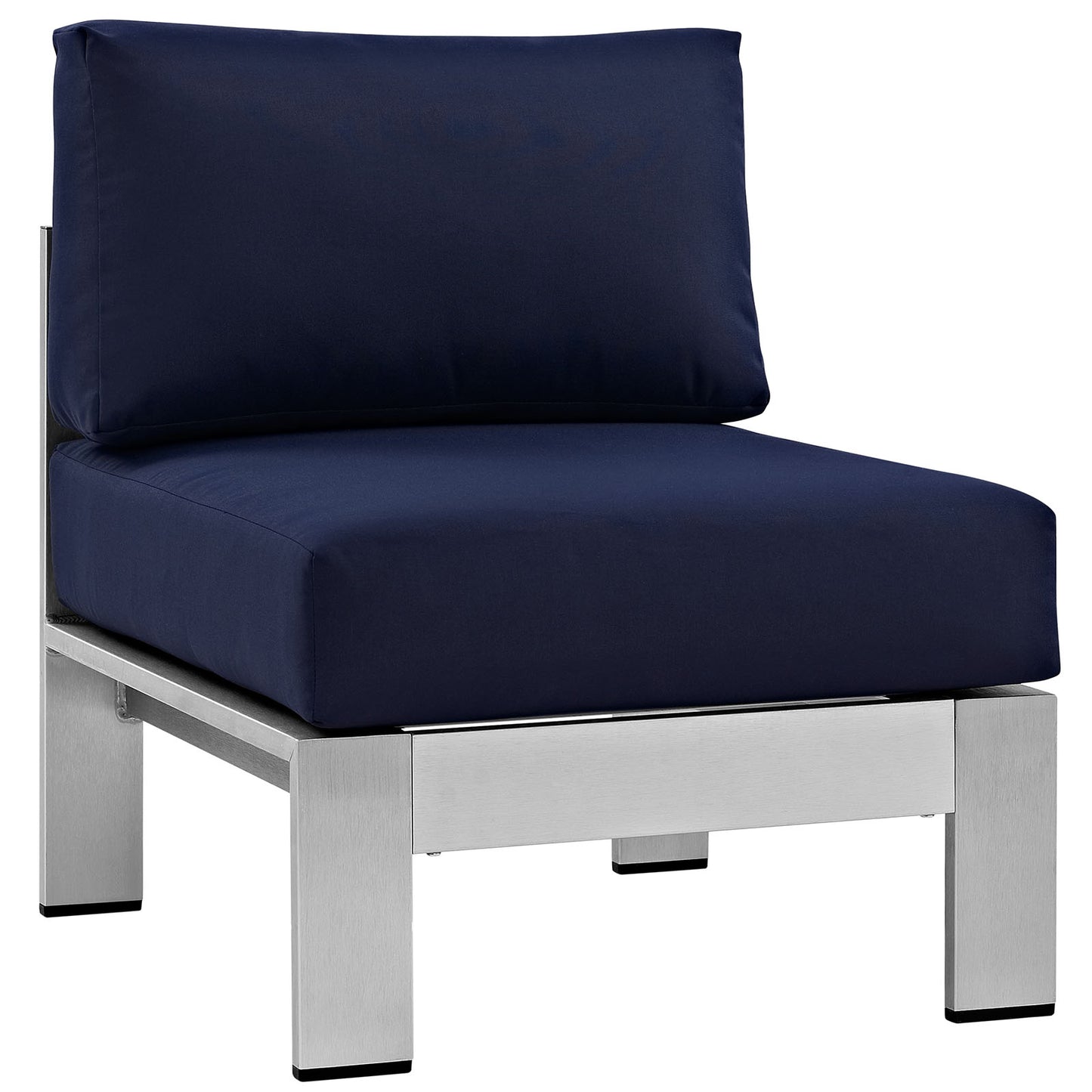 Shore 7 Piece Outdoor Patio Aluminum Sectional Sofa Set Silver Navy