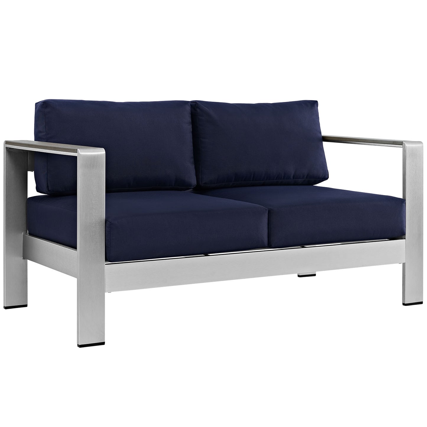 Shore 4 Piece Outdoor Patio Aluminum Sectional Sofa Set Silver Navy