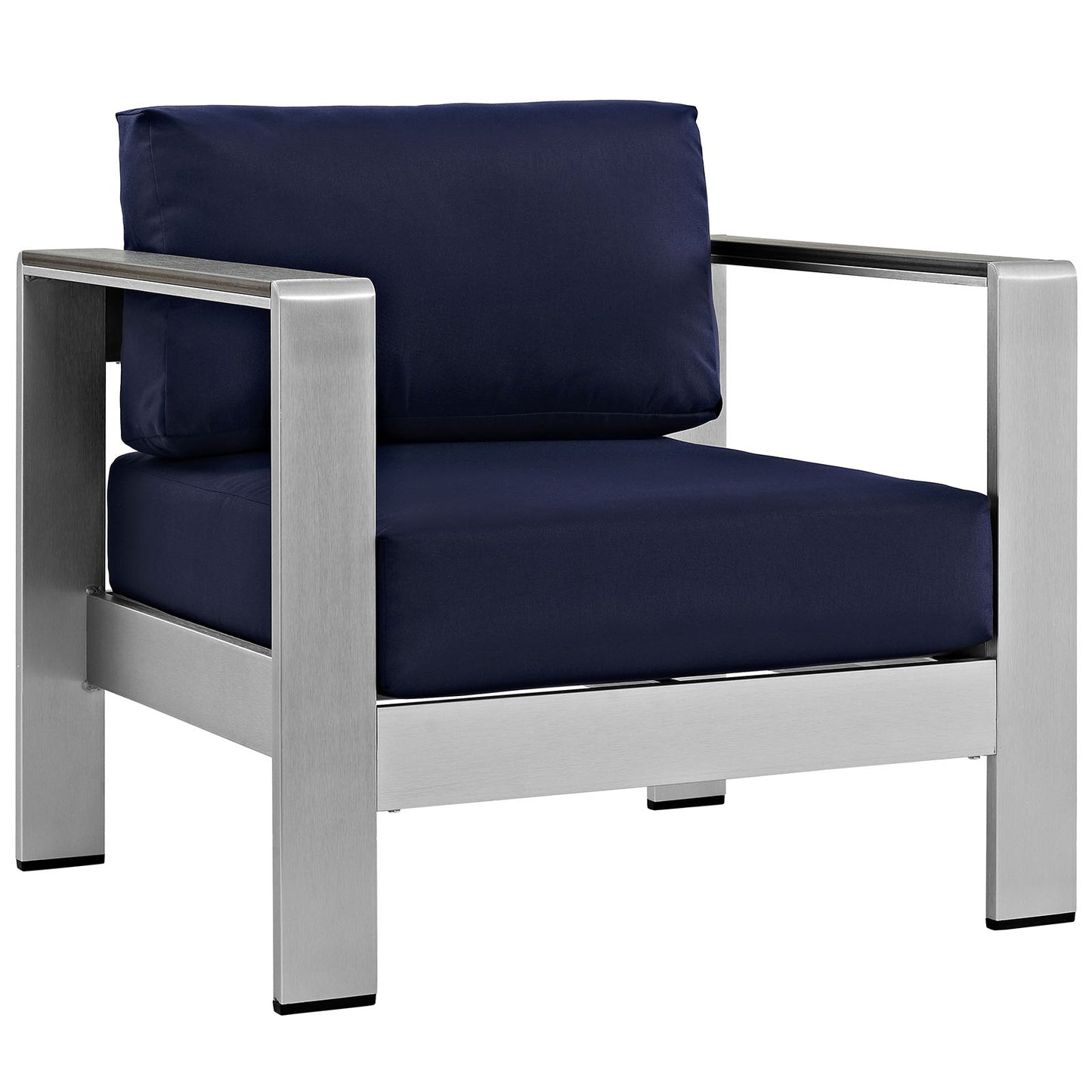 Shore 4 Piece Outdoor Patio Aluminum Sectional Sofa Set Silver Navy