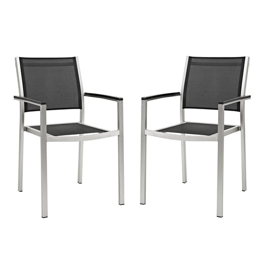 Shore Dining Chair Outdoor Patio Aluminum Set of 2 Silver Black