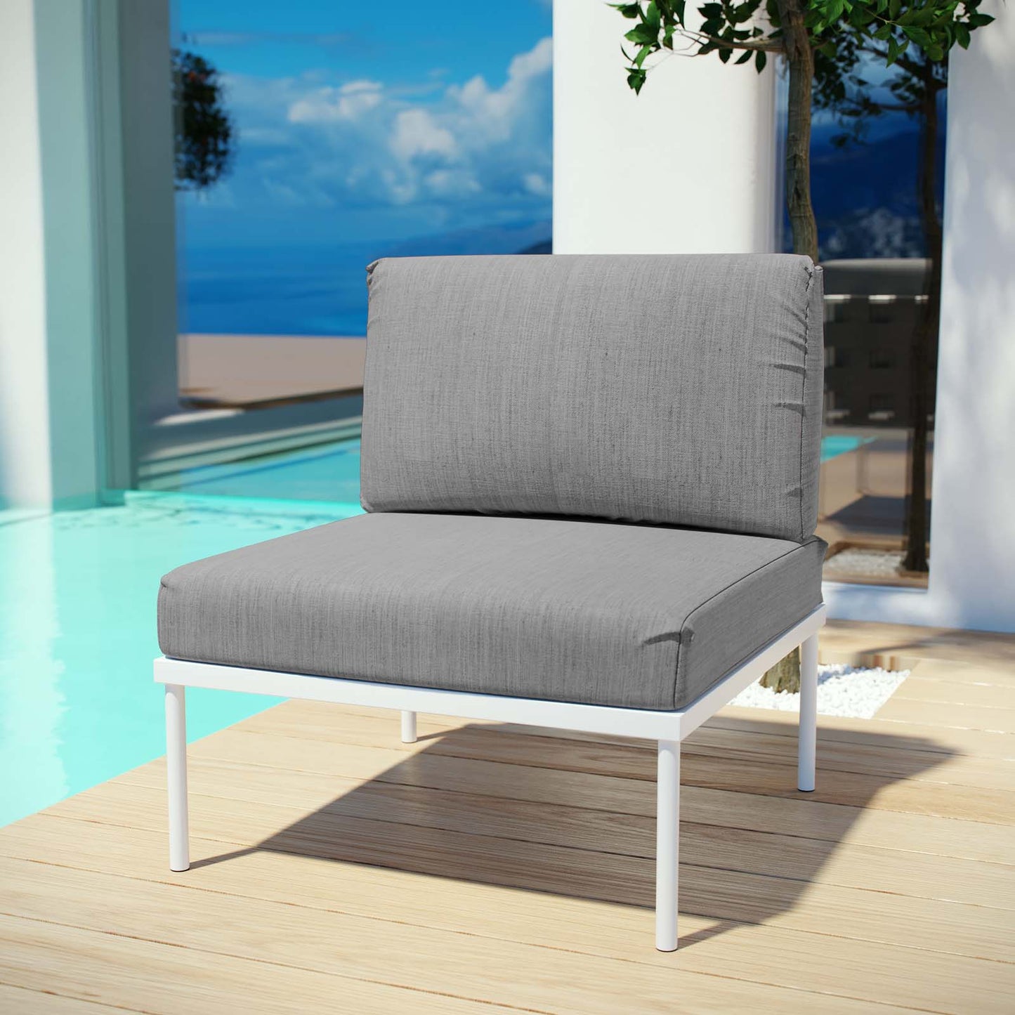 Harmony Armless Outdoor Patio Aluminum Chair White Gray EEI-2600-WHI-GRY