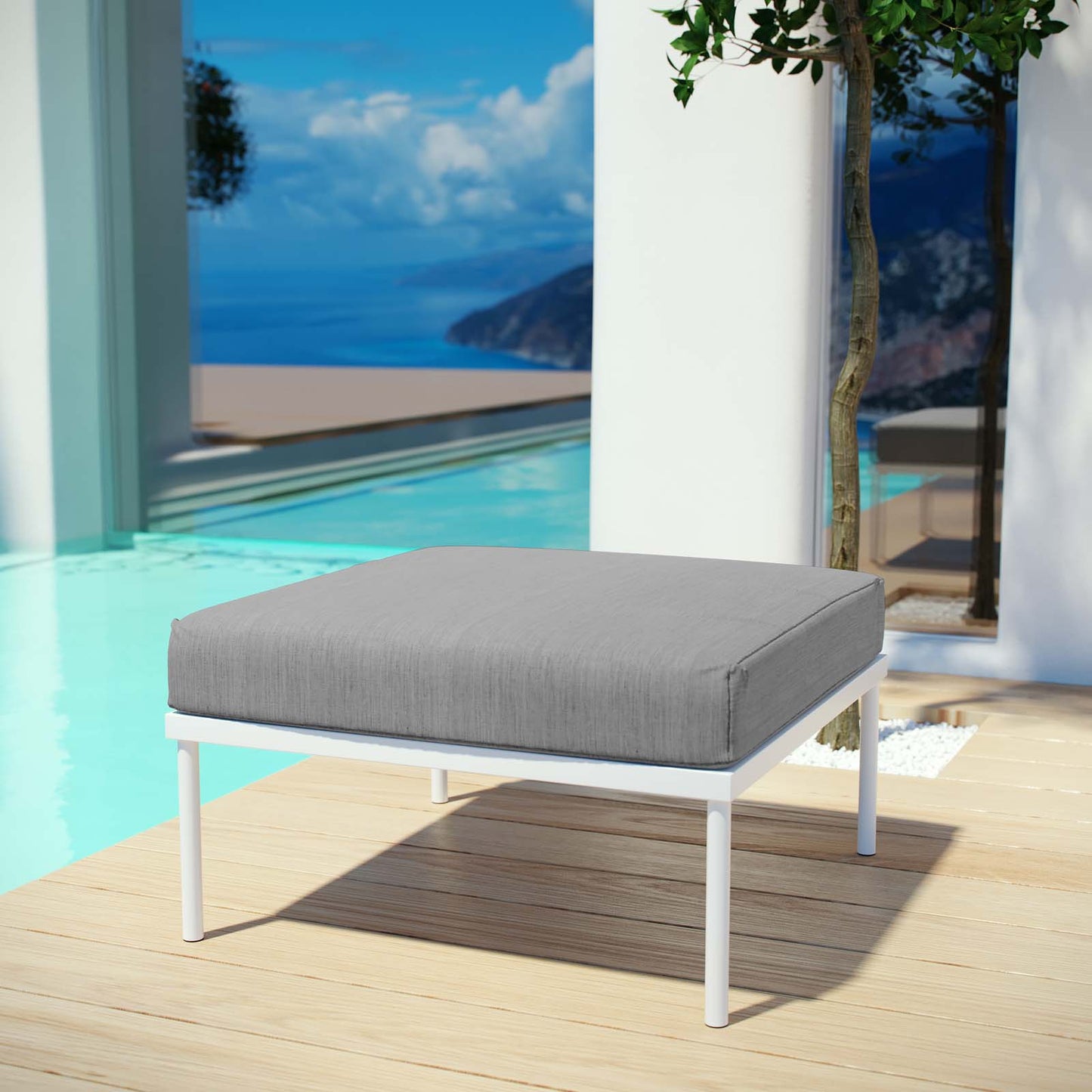 Harmony Outdoor Patio Aluminum Ottoman White Gray