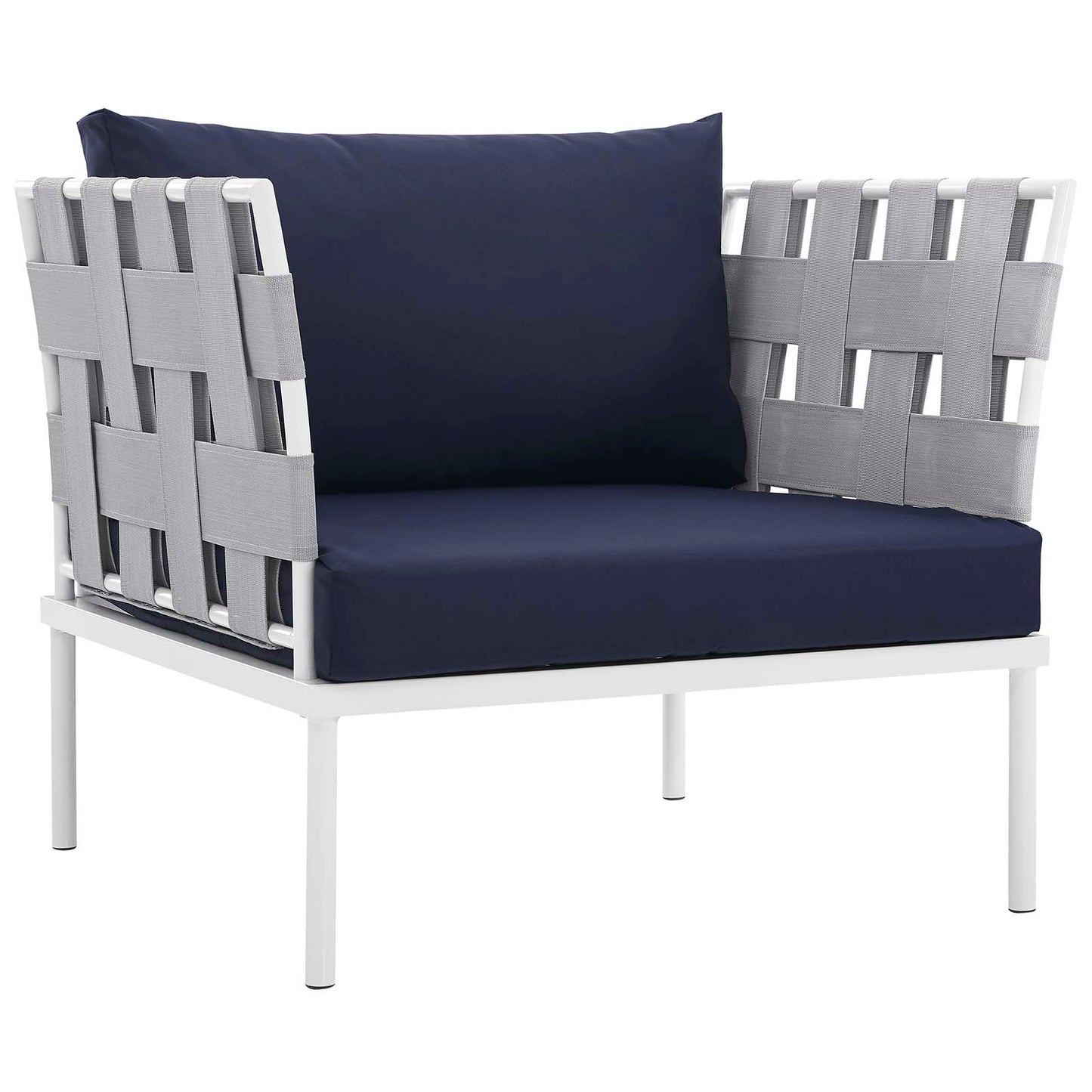 Harmony 10 Piece Outdoor Patio Aluminum Sectional Sofa Set White Navy EEI-2616-WHI-NAV-SET