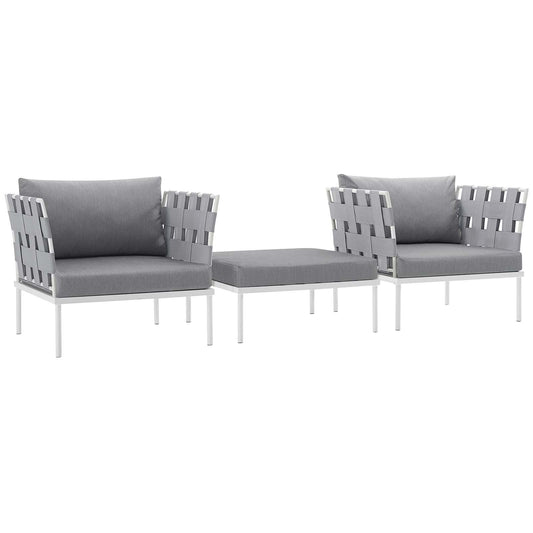 Harmony 3 Piece Outdoor Patio Aluminum Sectional Sofa Set White Gray