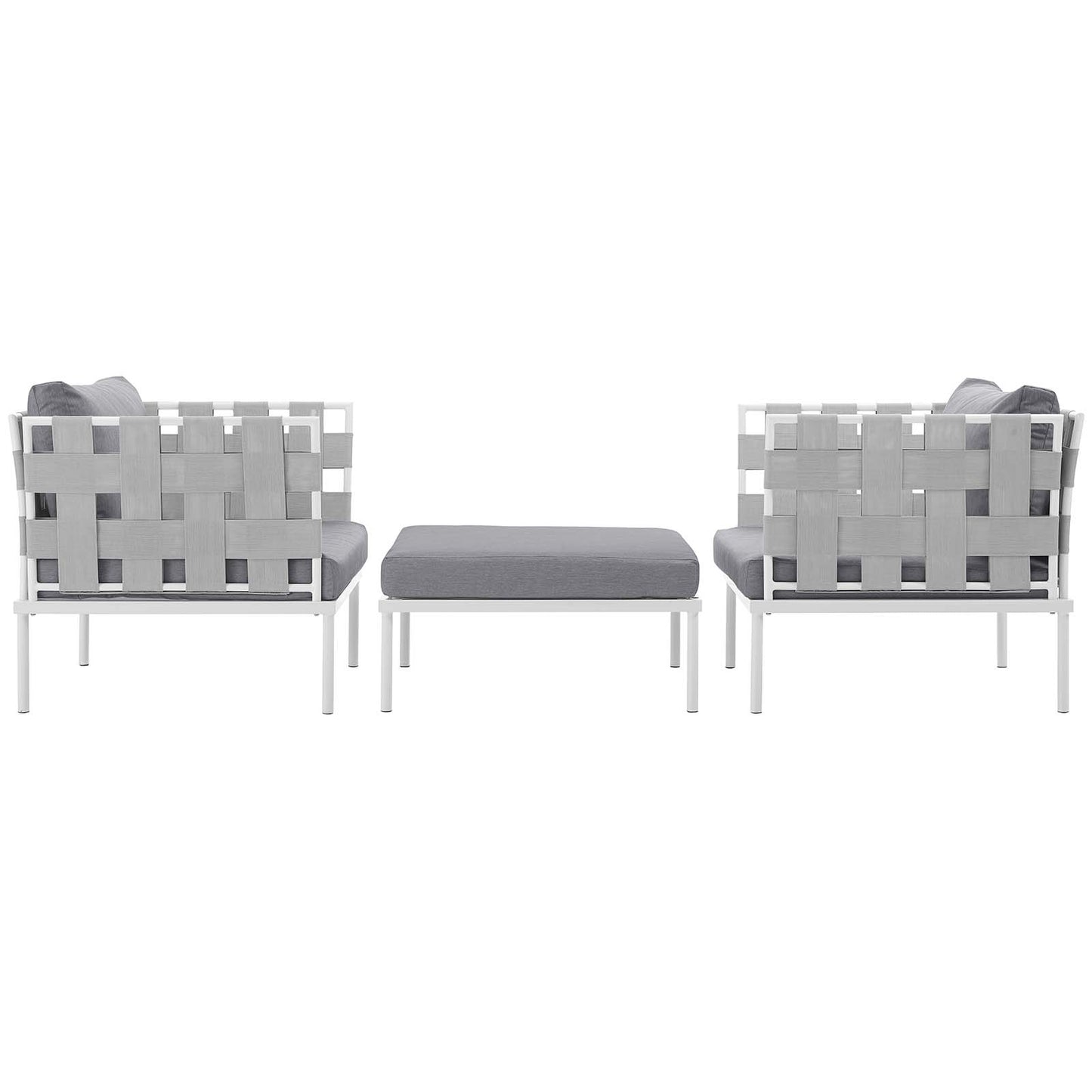 Harmony 3 Piece Outdoor Patio Aluminum Sectional Sofa Set White Gray