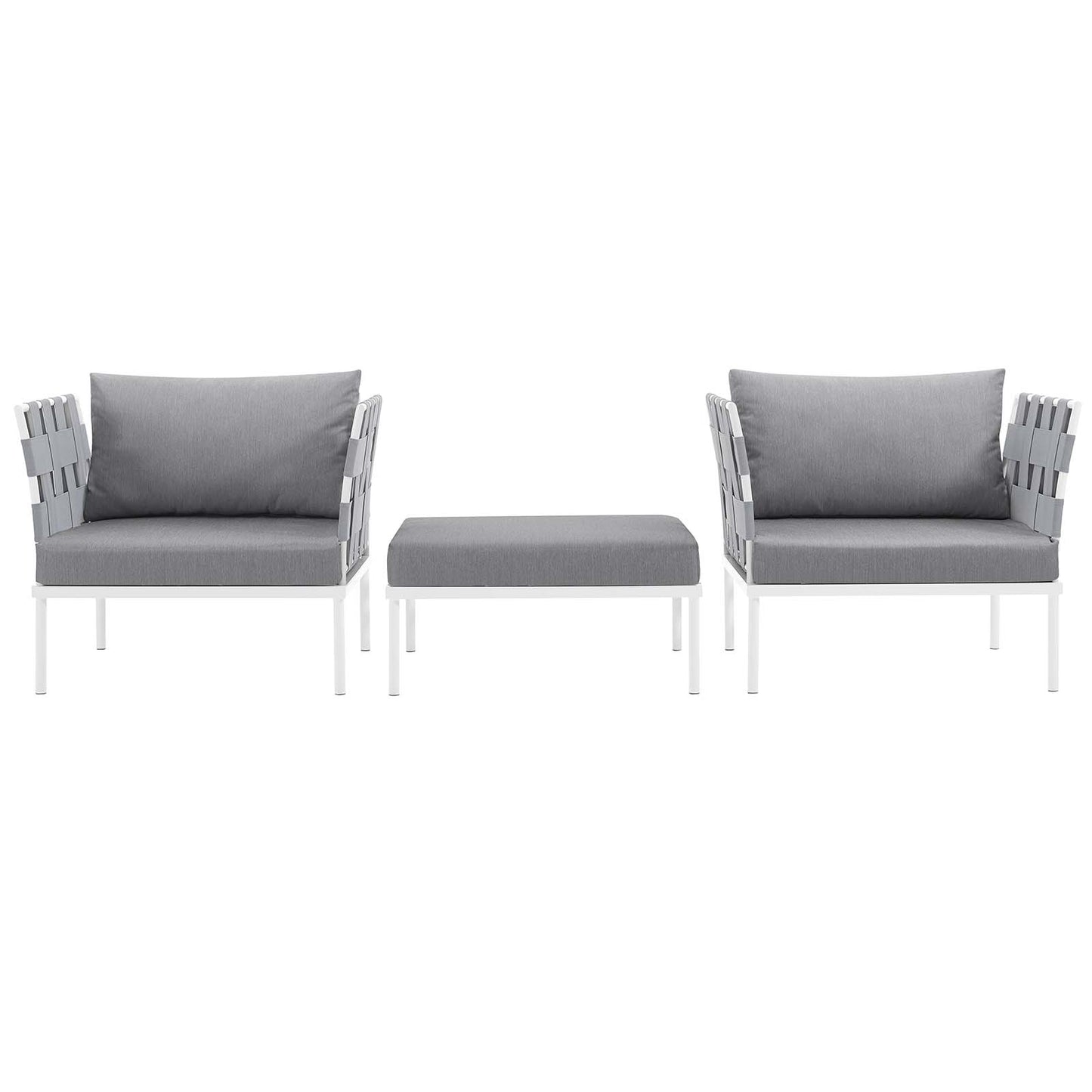 Harmony 3 Piece Outdoor Patio Aluminum Sectional Sofa Set White Gray