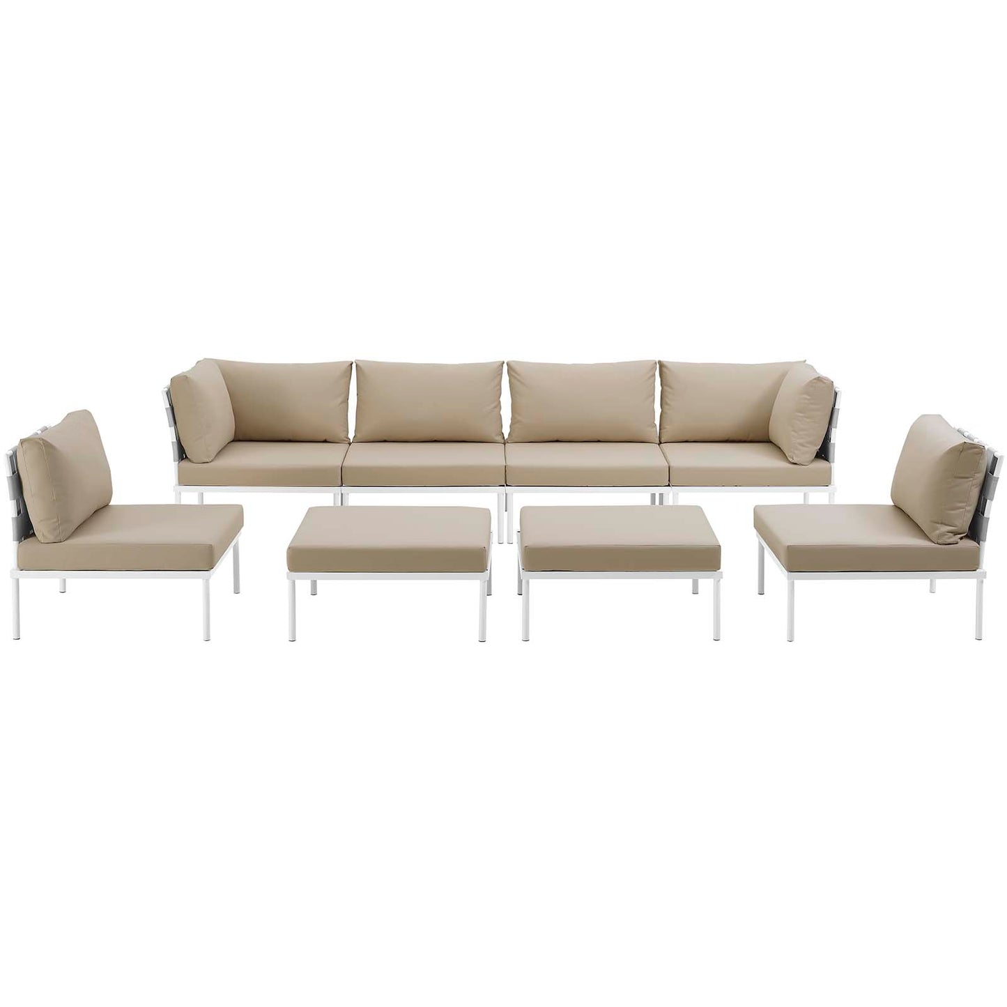 Harmony 8 Piece Outdoor Patio Aluminum Sectional Sofa Set White Beige EEI-2624-WHI-BEI-SET