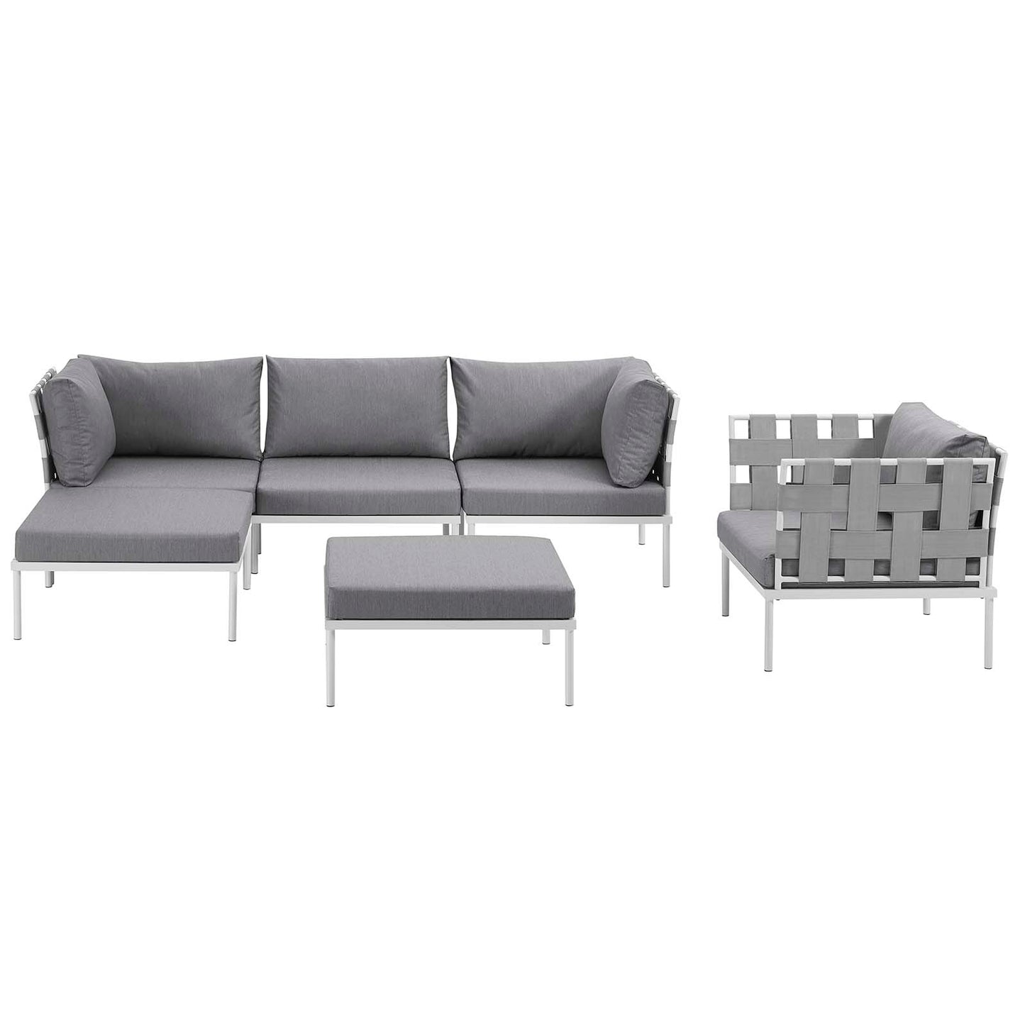 Harmony 6 Piece Outdoor Patio Aluminum Sectional Sofa Set White Gray EEI-2626-WHI-GRY-SET