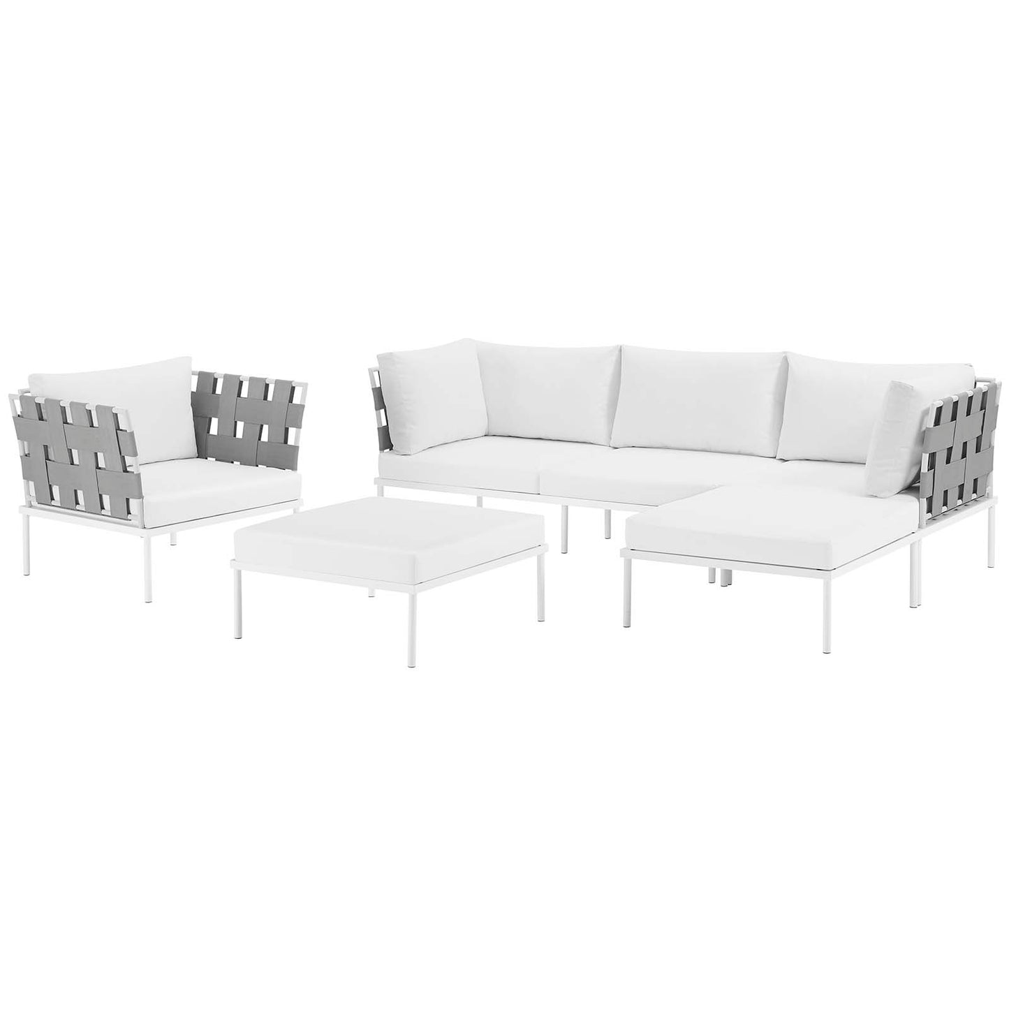 Harmony 6 Piece Outdoor Patio Aluminum Sectional Sofa Set White White EEI-2626-WHI-WHI-SET