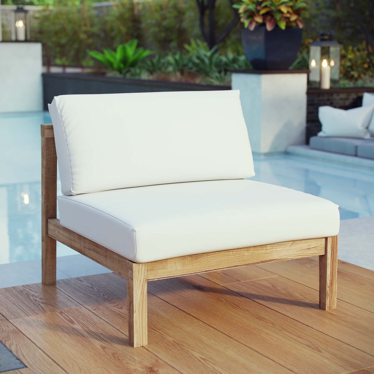 Bayport Outdoor Patio Teak Armless Natural White