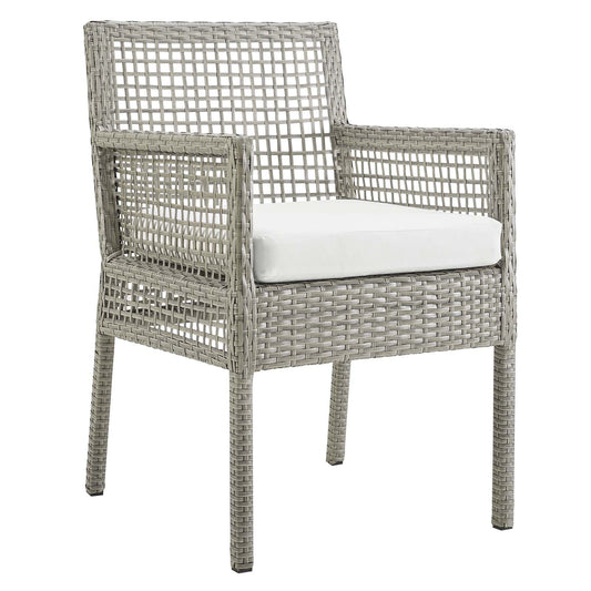 Aura Outdoor Patio Wicker Rattan Dining Armchair Gray White EEI-2920-GRY-WHI