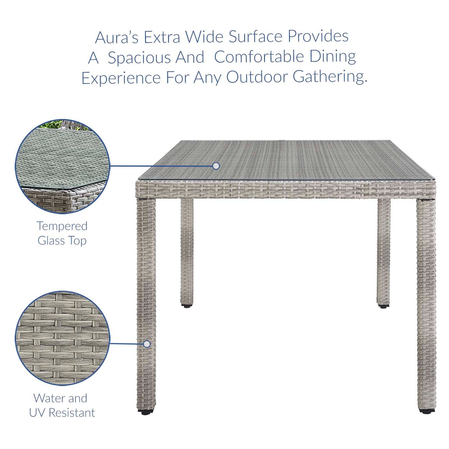 Aura 68" Outdoor Patio Wicker Rattan Dining Table Gray
