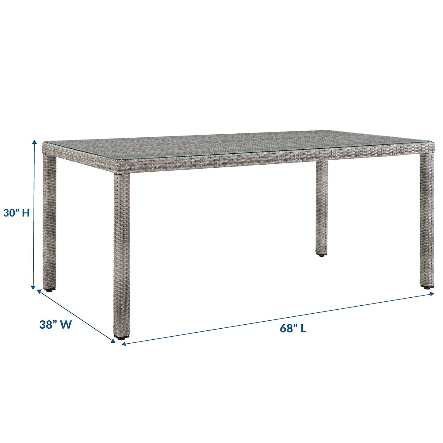 Aura 68" Outdoor Patio Wicker Rattan Dining Table Gray