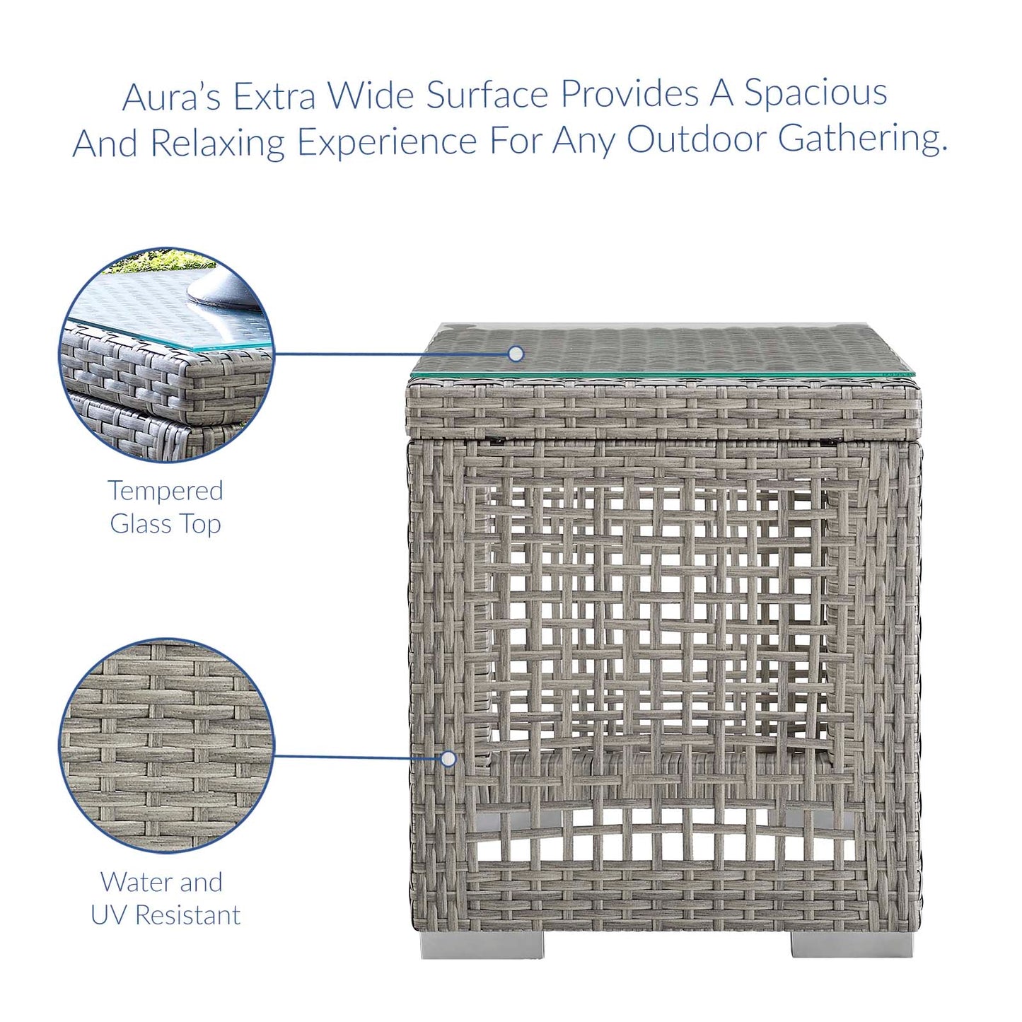 Aura Outdoor Patio Wicker Rattan Side Table Gray