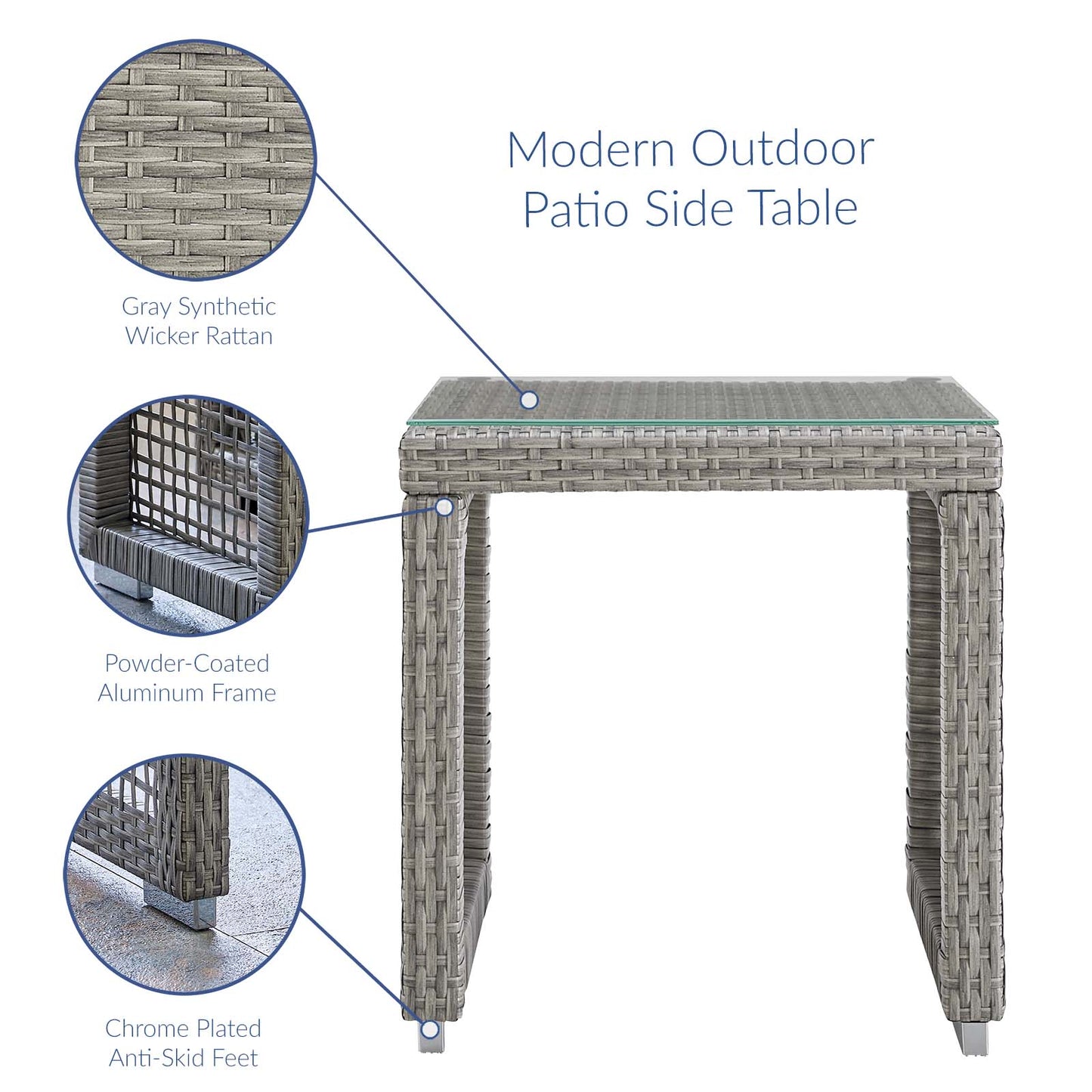Aura Outdoor Patio Wicker Rattan Side Table Gray