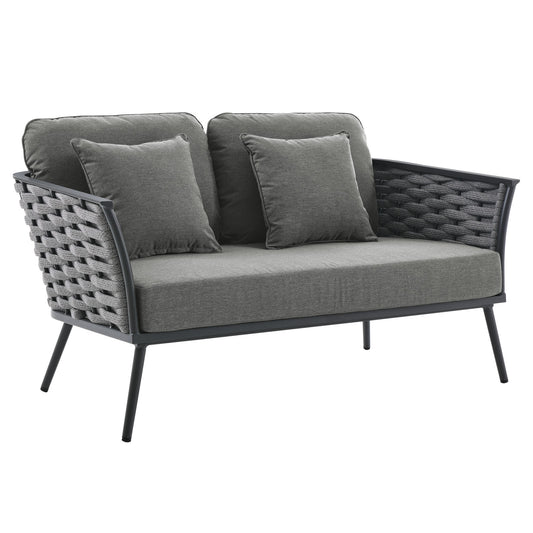 Stance Outdoor Patio Aluminum Loveseat Gray Charcoal EEI-3019-GRY-CHA