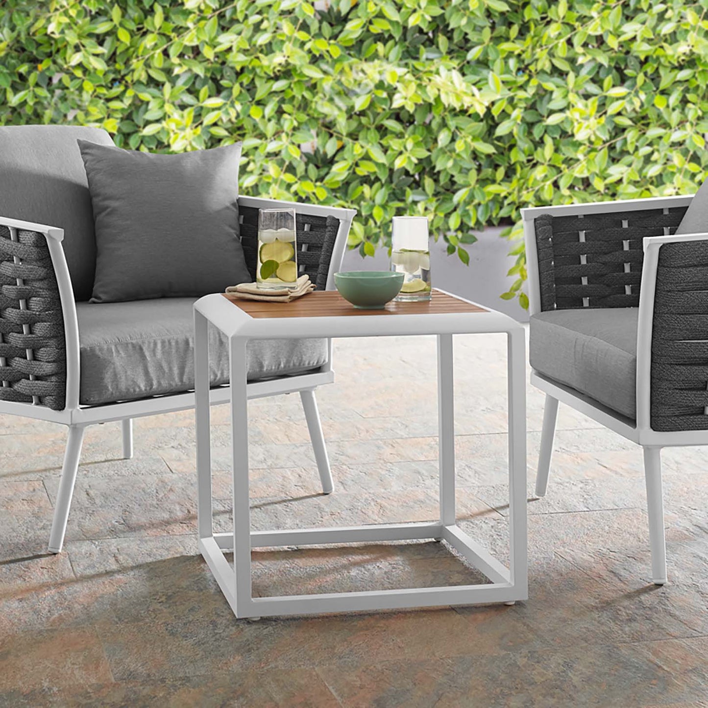 Stance Outdoor Patio Aluminum Side Table White Natural