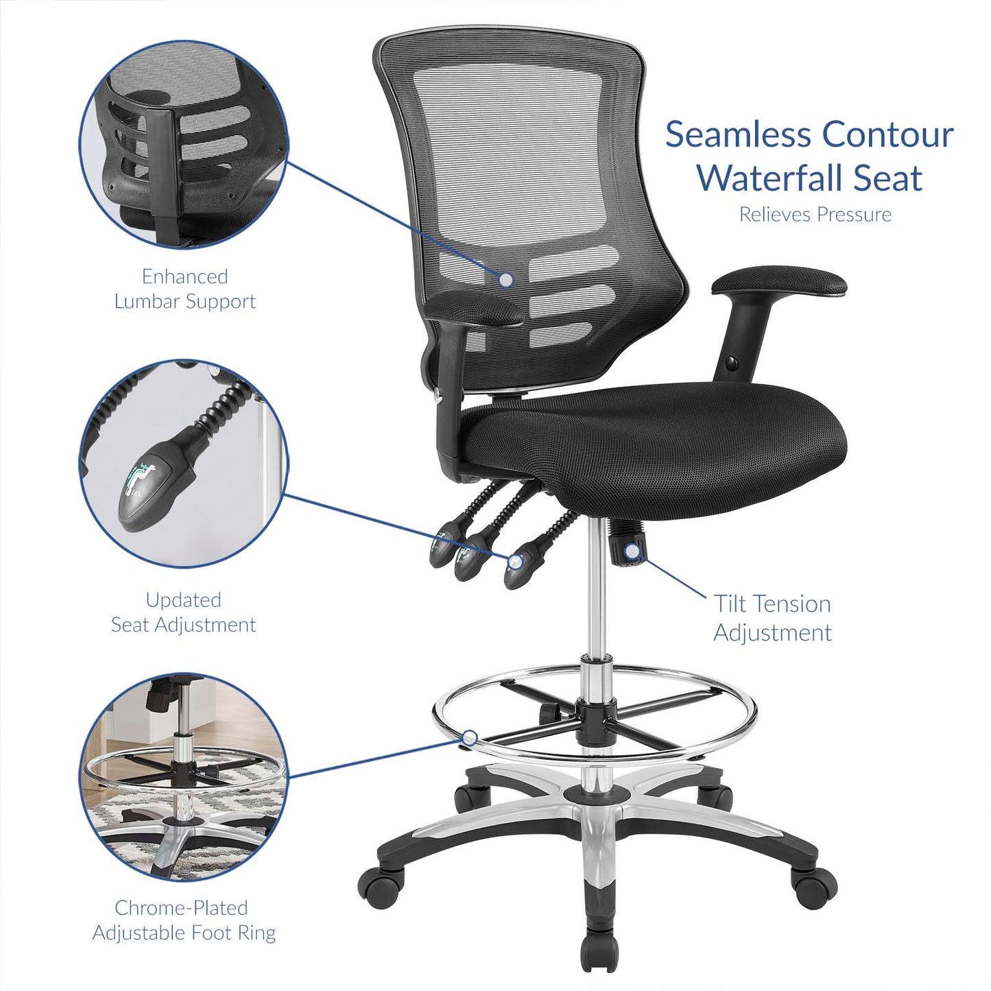Calibrate Mesh Drafting Chair Black EEI-3043-BLK