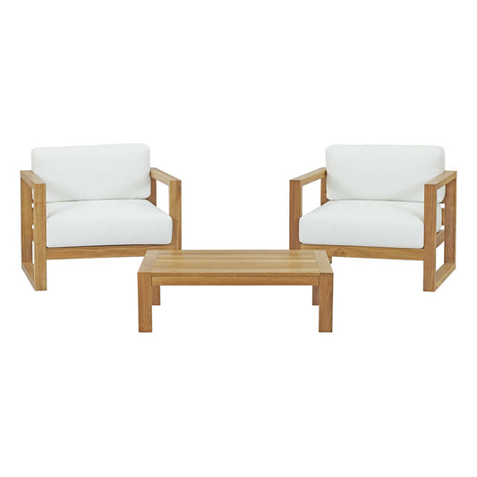 Upland 3 Piece Outdoor Patio Teak Set Natural White