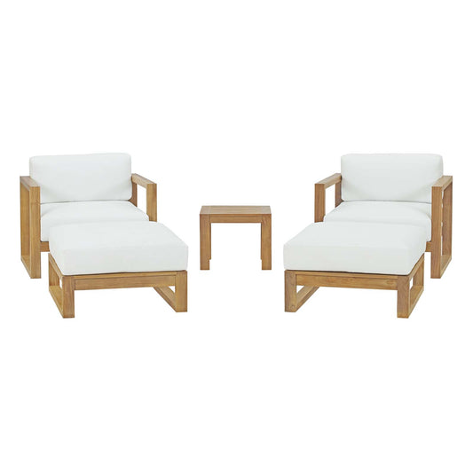 Upland 5 Piece Outdoor Patio Teak Set Natural White