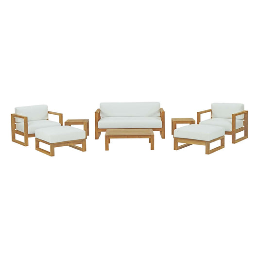 Upland 8 Piece Outdoor Patio Teak Set Natural White