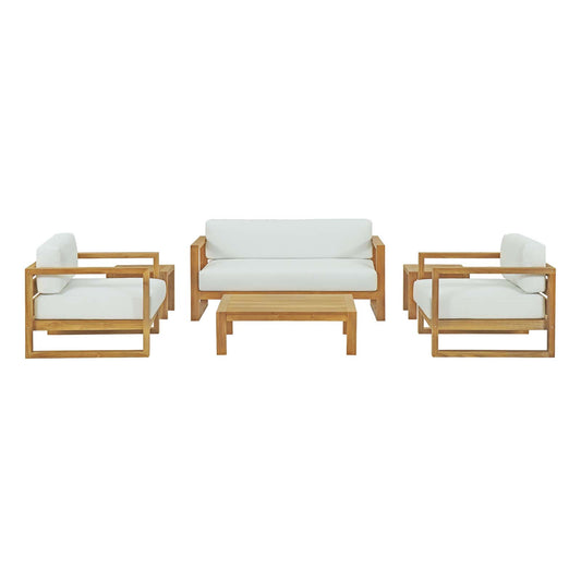 Upland 6 Piece Outdoor Patio Teak Set Natural White
