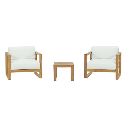 Upland 3 Piece Outdoor Patio Teak Set Natural White
