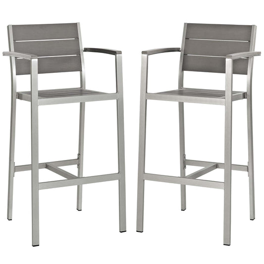 Shore Bar Stool Outdoor Patio Aluminum Set of 2 Silver Gray