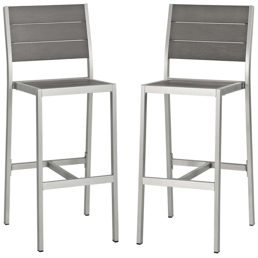 Shore Armless Bar Stool Outdoor Patio Aluminum Set of 2 Silver Gray