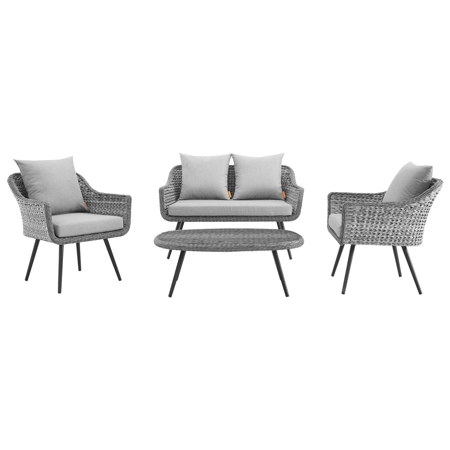 Endeavor 4 Piece Outdoor Patio Wicker Rattan Loveseat Armchair and Coffee Table Set Gray Gray EEI-3177-GRY-GRY-SET