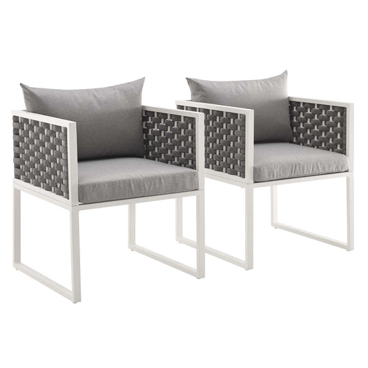 Stance Dining Armchair Outdoor Patio Aluminum Set of 2 White Gray