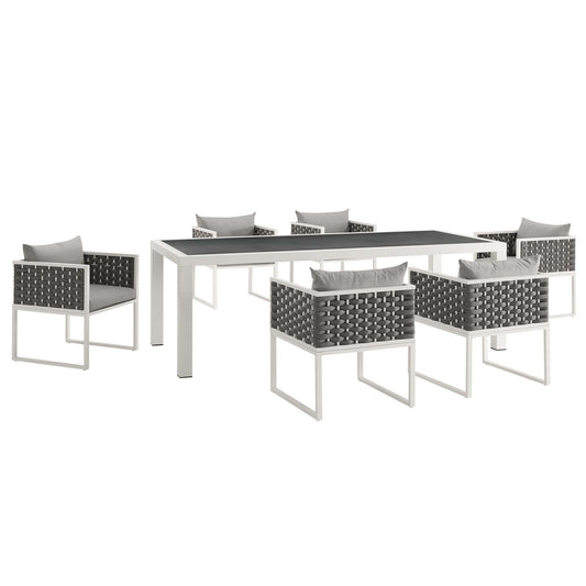 Stance 7 Piece Outdoor Patio Aluminum Dining Set White Gray
