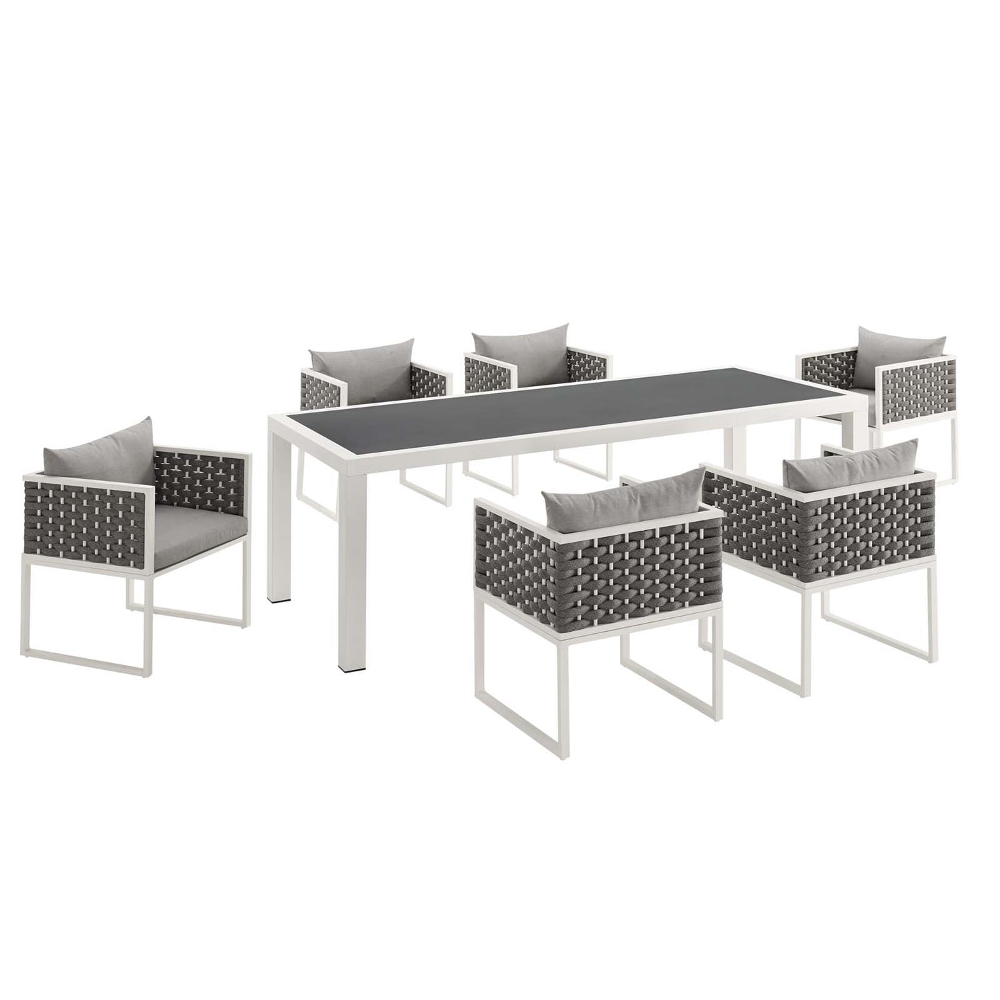Stance 7 Piece Outdoor Patio Aluminum Dining Set White Gray