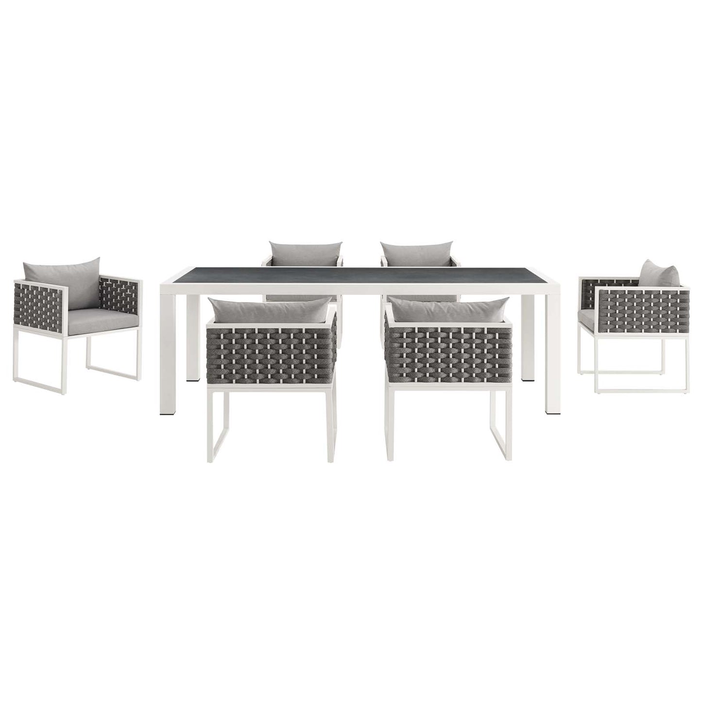 Stance 7 Piece Outdoor Patio Aluminum Dining Set White Gray