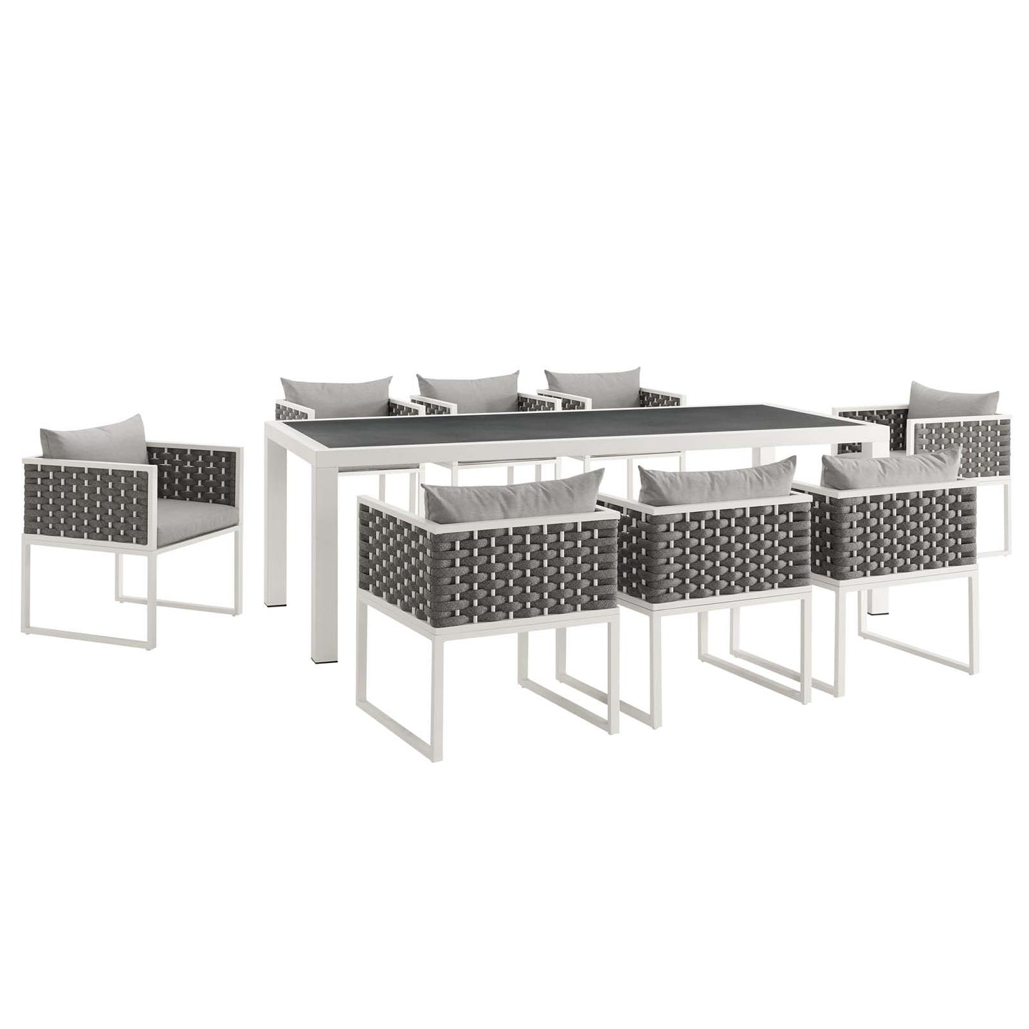 Stance 9 Piece Outdoor Patio Aluminum Dining Set White Gray