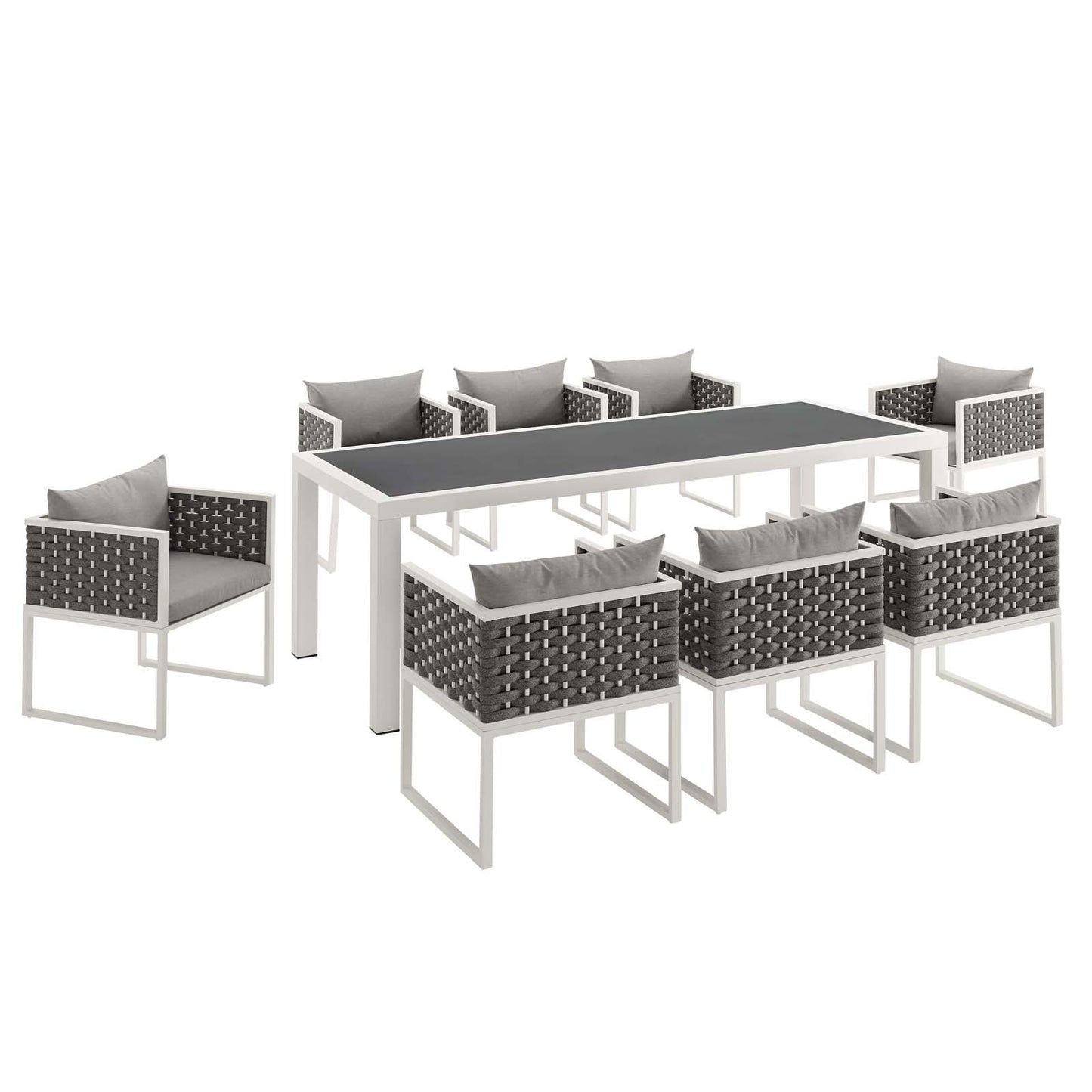 Stance 9 Piece Outdoor Patio Aluminum Dining Set White Gray
