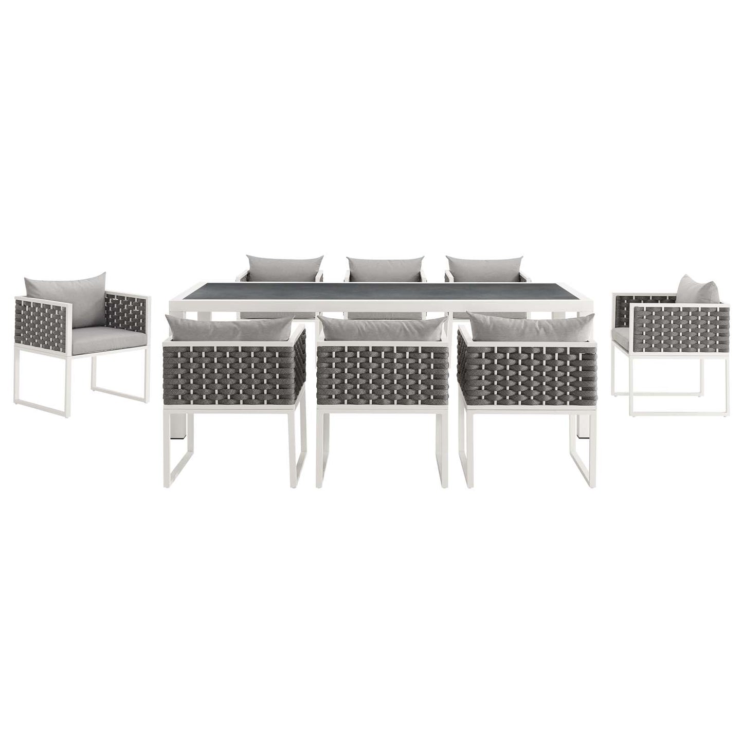 Stance 9 Piece Outdoor Patio Aluminum Dining Set White Gray
