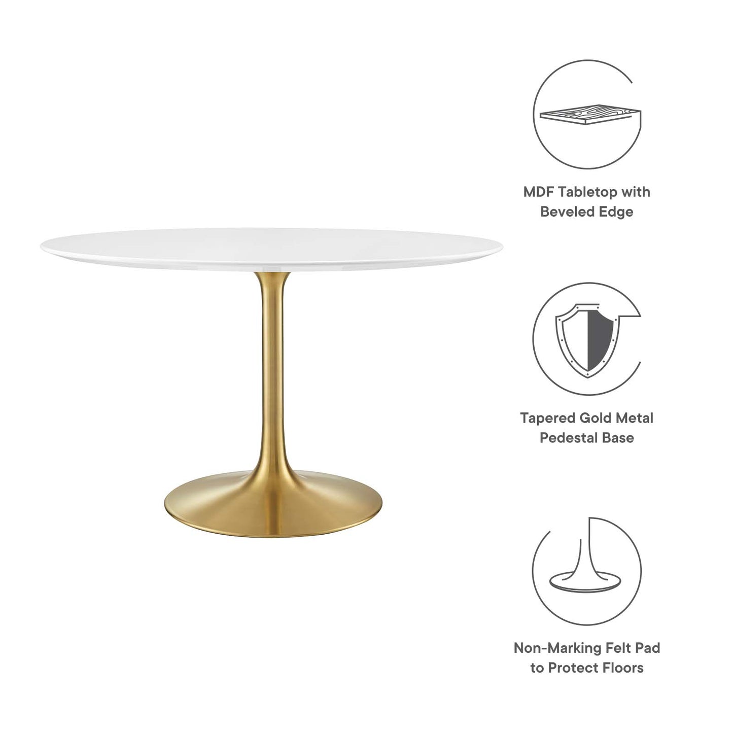 Lippa Round Dining Table with Wood and Marble Top in White