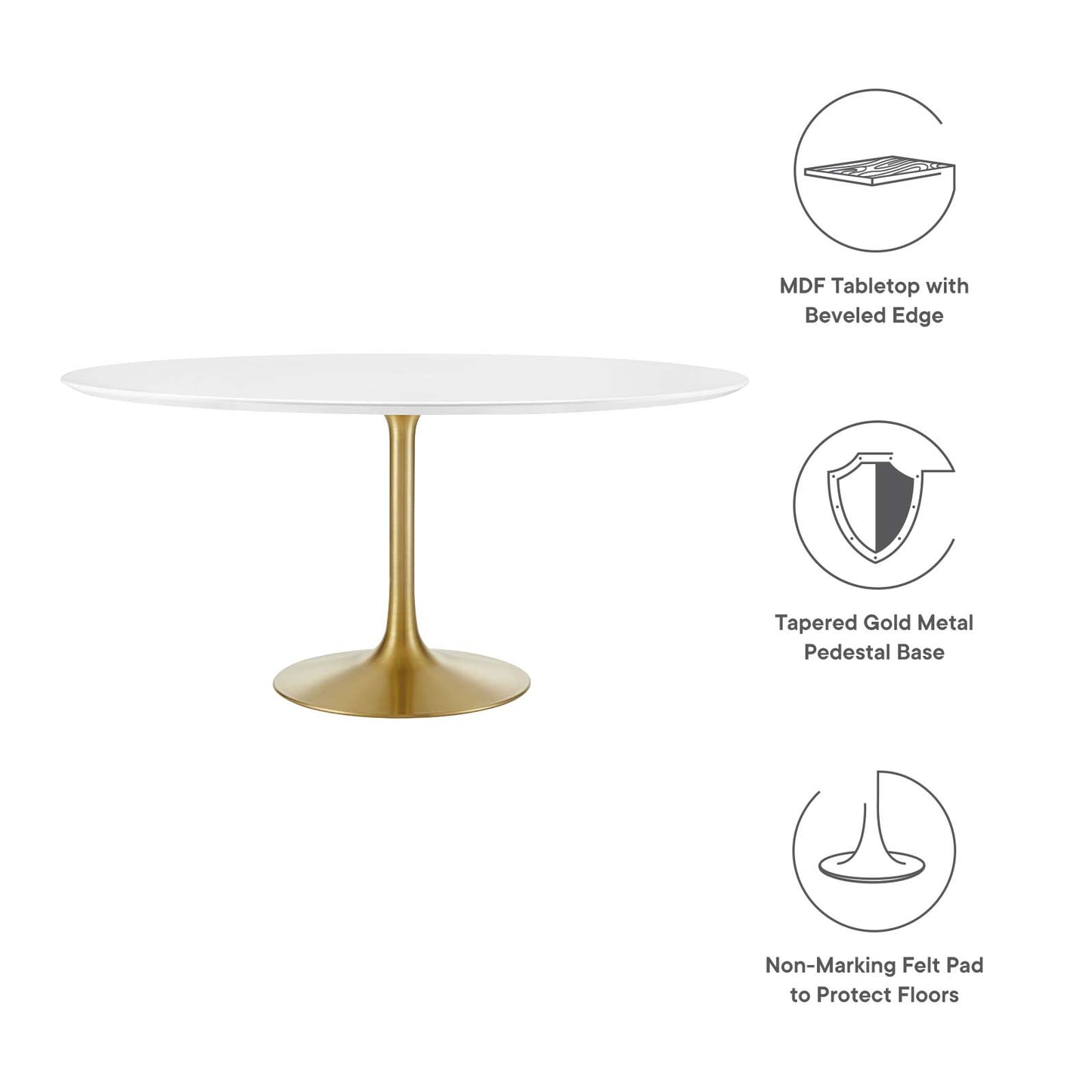 Lippa 60" Round Wood Dining Table - Gold and White, Natural Finishes