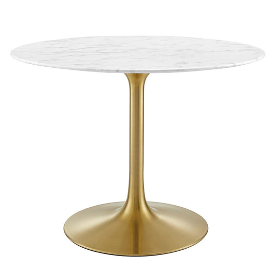 Lippa 40" Round Artificial Marble Dining Table Gold White