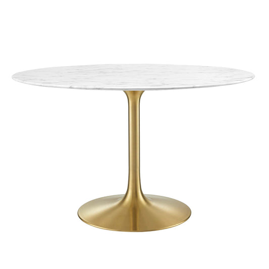 Lippa 48" Round Dining Table - Artificial Marble, Solid Wood & Metal by Modway