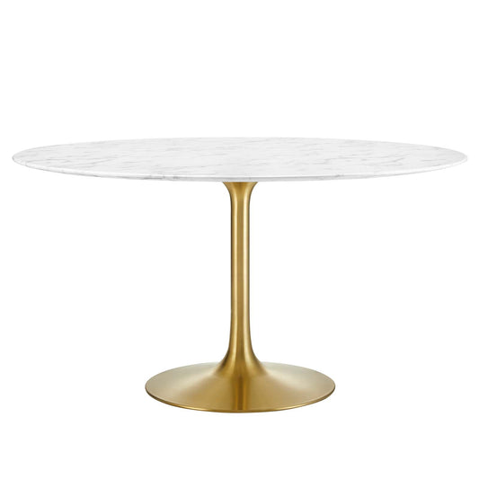 Lippa 54" Round Artificial Marble Dining Table Gold White