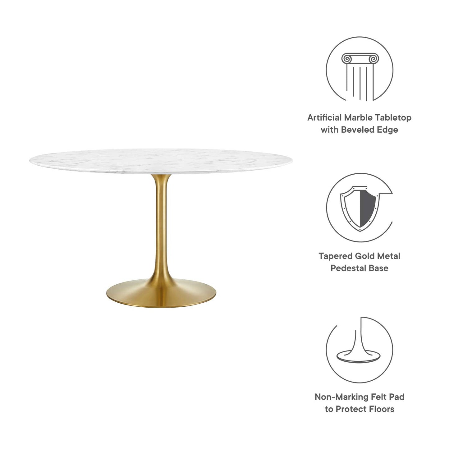 Lippa 54" Round Dining Table - Artificial Marble & Wood Options