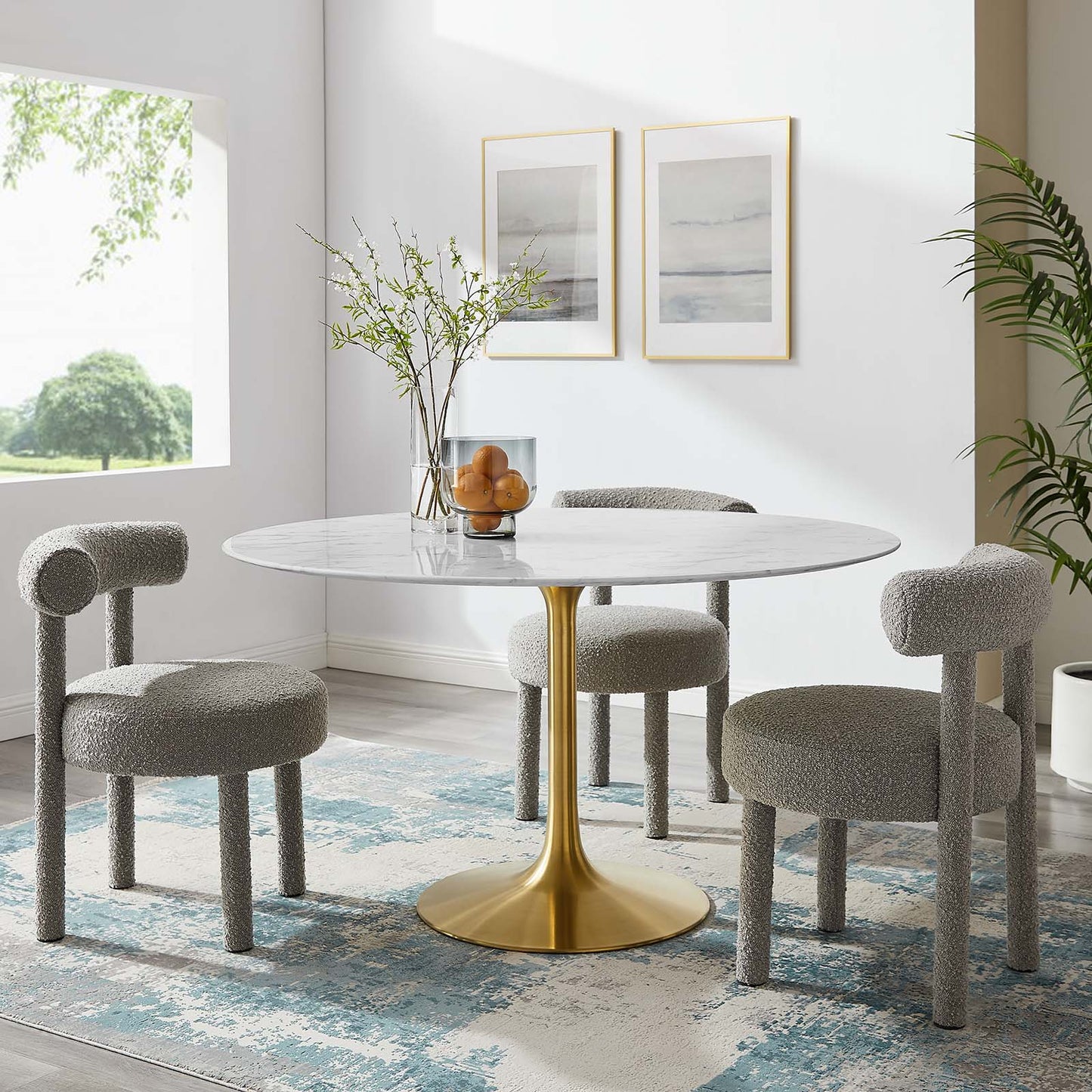Lippa 54" Round Dining Table - Artificial Marble & Wood Options