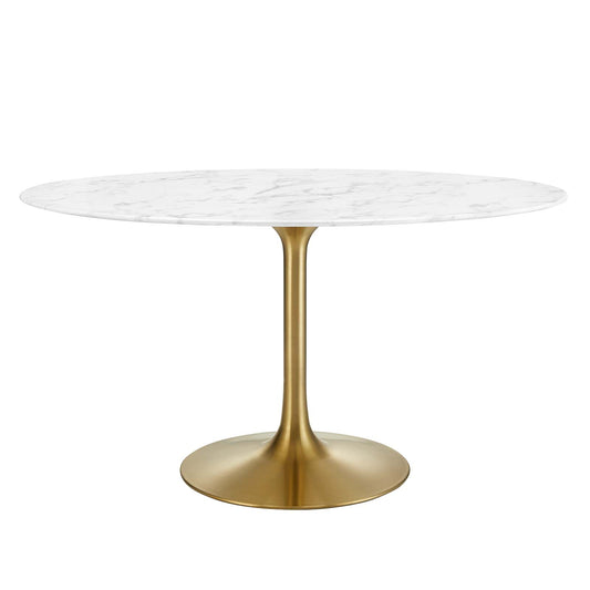 Lippa 54" Oval Artificial Marble Dining Table Gold White