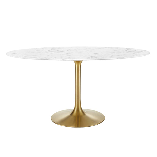Lippa 60" Oval Artificial Marble Dining Table Gold White