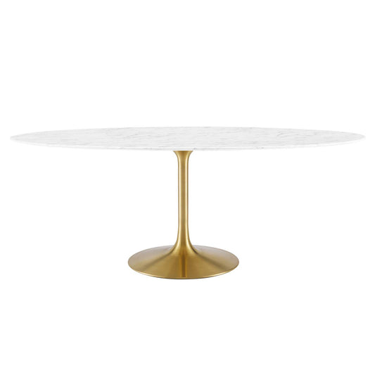 Lippa 78" Oval Artificial Marble Dining Table Gold White