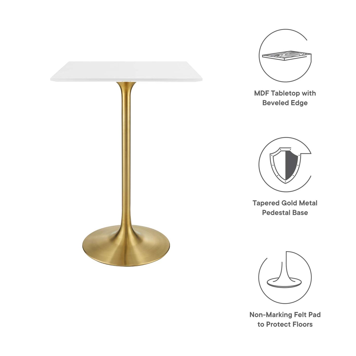 Lippa 28" Square Wood Top Bar Table Gold White