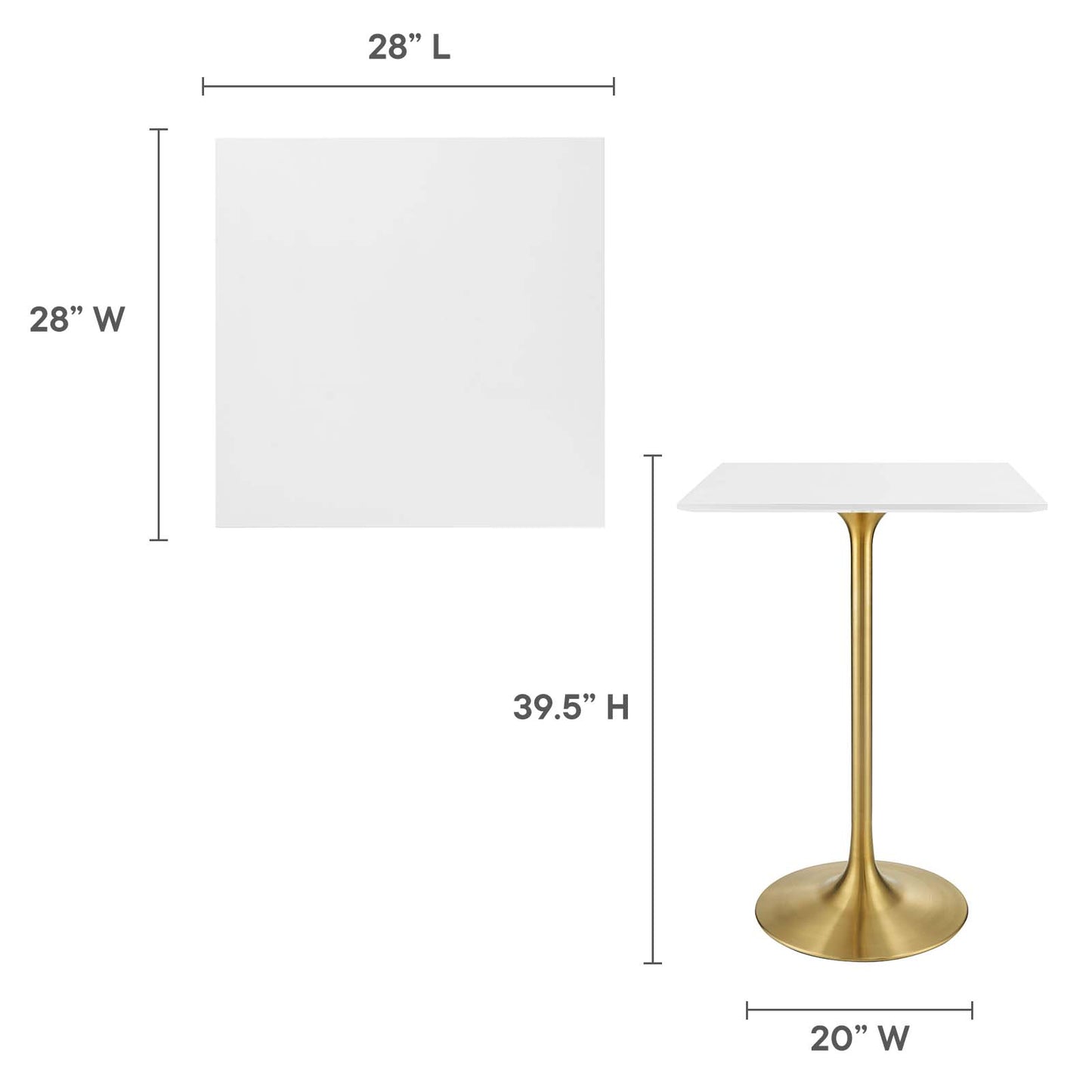 Lippa 28" Square Wood Top Bar Table Gold White